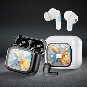 Wireless LCD Touch Screen Earbuds with Smart Touch Screen Case TWS True Wireless Bluetooth 5.3 Headphones ANC Active Noise Cancelling Earbuds Blue Tooth Ear Buds Earphones for iPhone Android with Mic for Running IPX4 Water Resistance