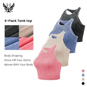 Women's 4-Pack Ribbed Tank Tops - Slim-Fitting, Stretchy, Breathable, Khaki, Navy, Black, Pink, Basic Style, Everyday Wear, Gym, Yoga, Running, Fitness Training, Casual Streetwear Sleeveless Fabric