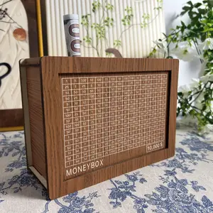 Wooden Money storage jar Money Bank, Countdown Money Saving Box with 10000 Dollars Target, Money storage jar with Money Target and Numbers to Check for Boys Girls (10000 USD)