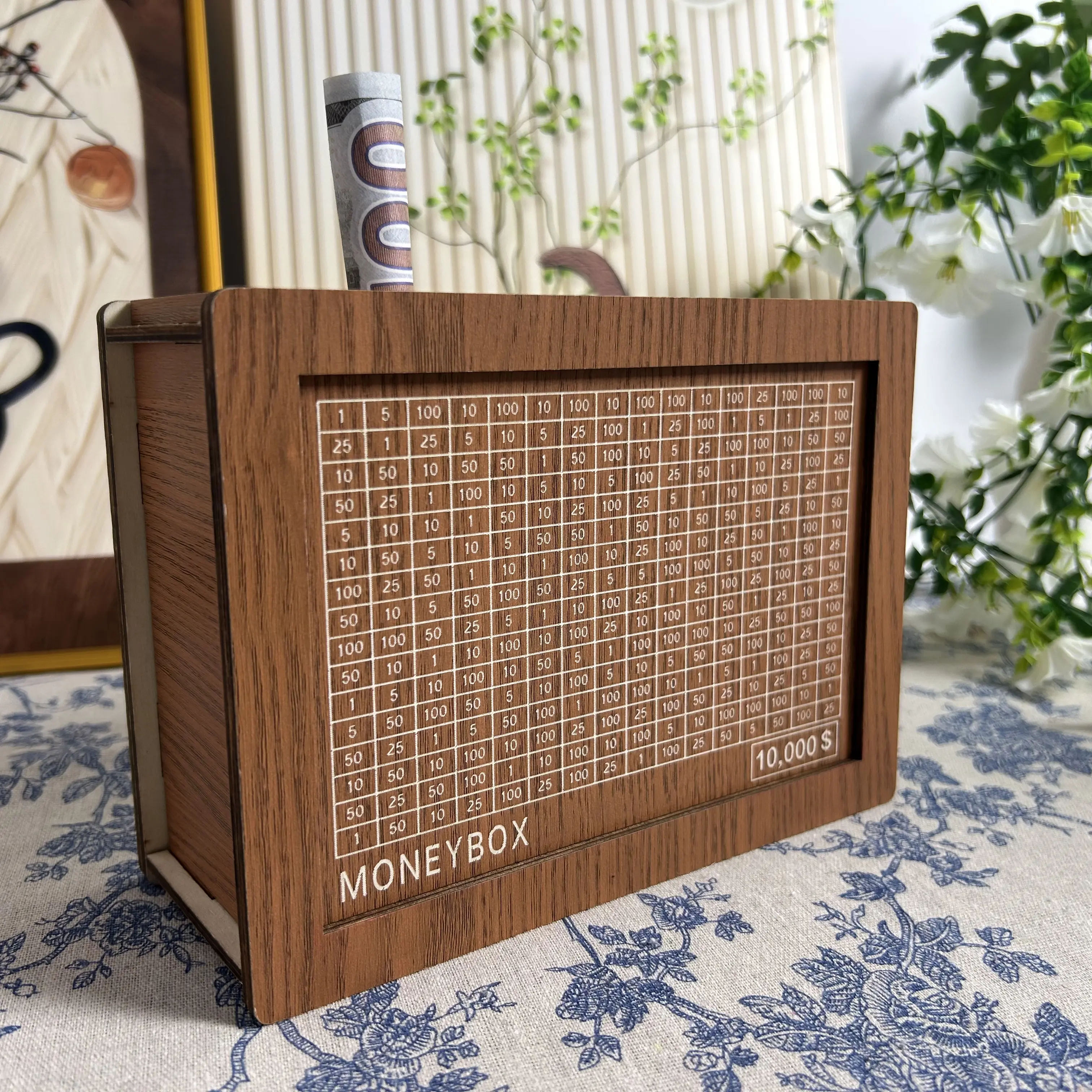 Wooden Money storage jar Money Bank, Countdown Money Saving Box with 10000 Dollars Target, Money storage jar with Money Target and Numbers to Check for Boys Girls (10000 USD) #summervibes