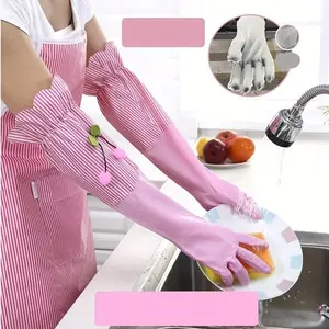 1 Pair, Winter Long Thermal Gloves, Plus Velvet Household Cleaning Gloves, Waterproof Kitchen Dishwashing Gloves, Non-slip Housework Gloves, Durable Laundry Washing Gloves, Cleaning Supplies, Cleaning Tool, Back To School Supplies, Wash Mitt
