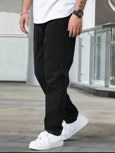 Men's Straight Leg Denim Jeans with Slant Pockets, Pure Long Jeans, Casual Fitted Style, Plain Denim Trousers, Perfect Gift for Husband/BF