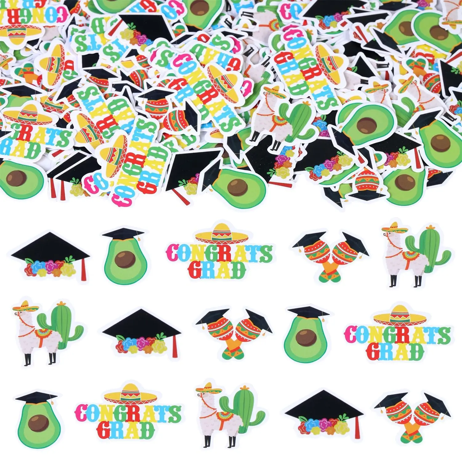 2026 Colorful Patterned Sturdy Mexican Fiesta Graduation Party Confetti Set (200 Pcs, Double-Side) - Festive Table Decorations for High School Graduation Supplies, Gifts, 40Pcs