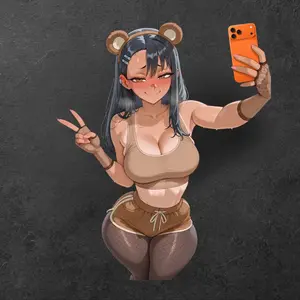 Cute Anime Selfie Girl Sticker, Bear Ear Headband Vinyl Decal for Laptop Phone Decor