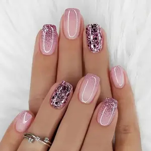 24pcs Short Square Glitter Gradient Removable False Nails, Nail Art Supplies, Personal Care, Hand and Foot Nail Maintenance
