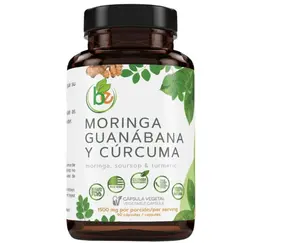 Moringa, Guanabana & Curcuma (Moringa, Soursop, & Turmeric) 90 Capsules 1500 mg per Serving Powerful Blend of 100% Natural Premium Ingredients, Vegetable, cultivada organicamente organically Grown
