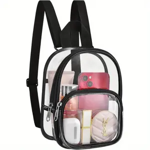 Clear Mini Backpack Stadium Approved, Size 7.5"x2.8"x9" for Girls, for Concert, Festival, Sport Events&Daily Use (Black)