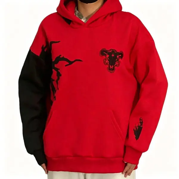 Men's Black Clover Asta's Demon Graphic Print Loose-Fit Pullover Hood Hoodie, Long-Sleeve Streetwear Top for Anime Fans