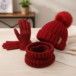 3 Pieces Winter Set: Touchscreen Gloves, Beanie Hat, and Scarf for Men's and Women's