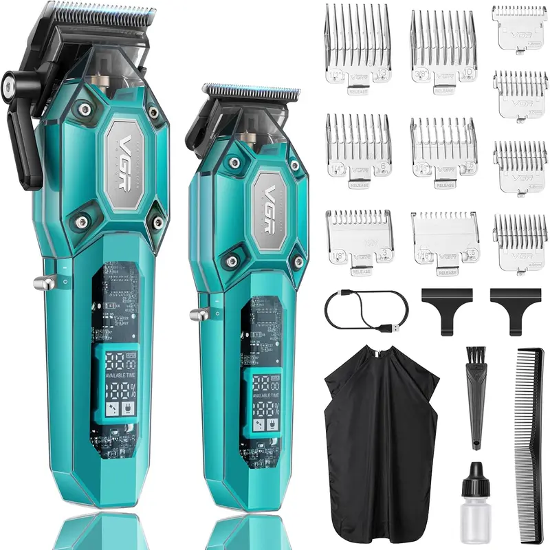 VGR Battery-Powered Handheld Hair Clipper & Trimmer Set for Men - 0 Gap T-Blade, LED Display, USB-C Fast Charging V-600 & 900, Summerwins Matte Haircut Kit, Barber Equipment, 200 Minutes Runtime, Gifts for Him, Mens Gifts, Holidays,techvibes