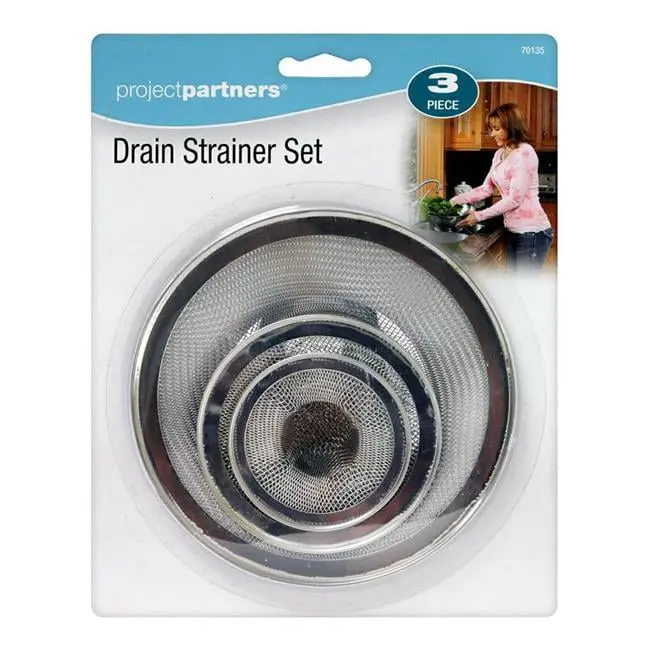 Project Partners 70135 Drain Strainer Set, 3-Piece Strainer Drain Protectors for Bathroom Sinks