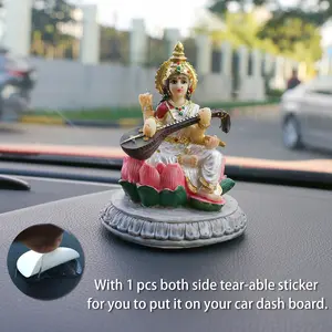 3.9"H Small India Idol Sarawati Statue for Vehiel Decor Hindu Goddess Saraswati Figurine for Car Dashboard Decor Indian Home Office Temple Mandir Pooja Item Diwali Festival Puja Gift