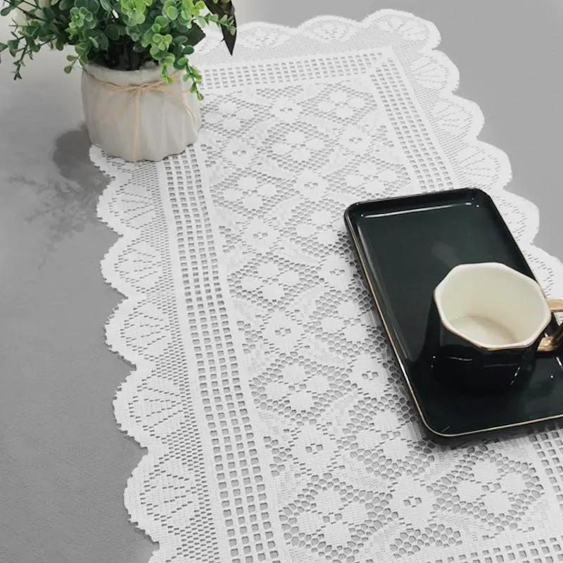 1pc White Polyester Lace Modern Tablecloth - Foldable, Easy to Pack, Environmentally Friendly, Non-Toxic, Floral Geometric Design, Household Kitchen Linen for Dining/Coffee Tables, Home Decor, Hand Wash Only, Machine Washable