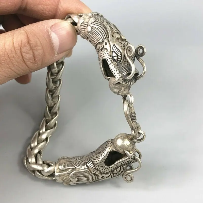 Vintage Handmade Tibetan Silver Dragon Head Bracelet