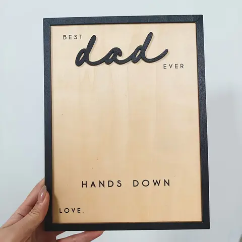 1 Best Dad Ever Wooden Sign, Decorative Plaque Sign, Handprint Keepsake for Father's Day, Handmade Rustic Decor for Desk or Shelf, Wooden Decor Plaque, Rustic Design, Perfect for Dads, Birthday & Christmas Gift, Novelty Desk Decor