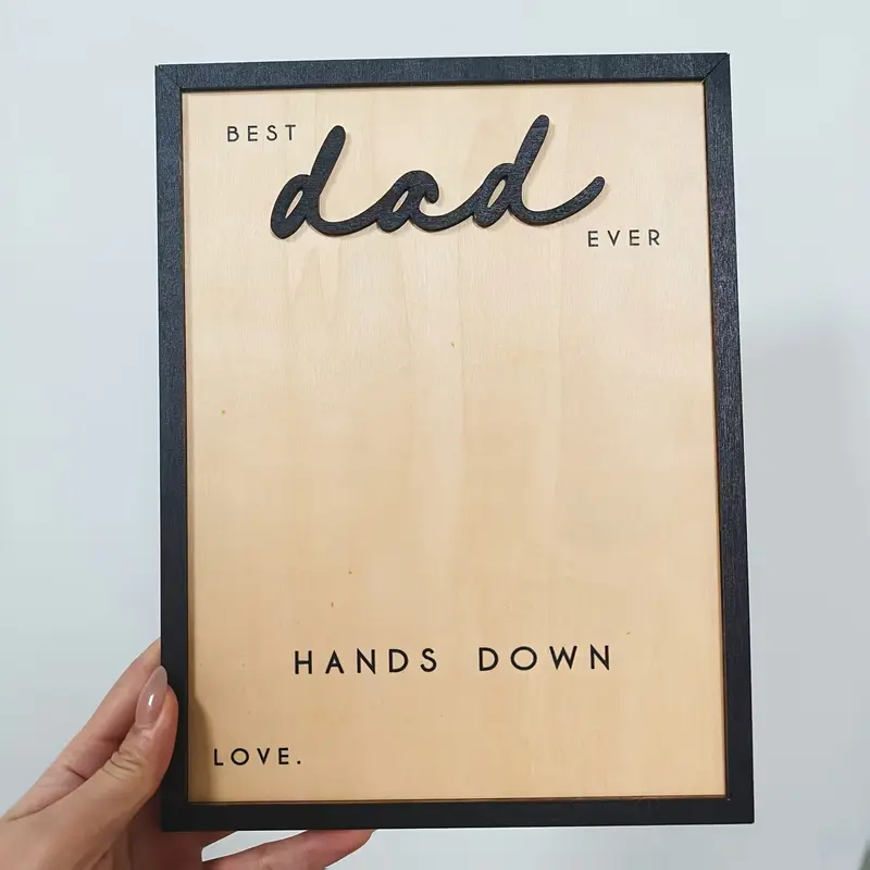 1 Best Dad Ever Wooden Sign, Decorative Plaque Sign, Handprint Keepsake for Father's Day, Handmade Rustic Decor for Desk or Shelf, Wooden Decor Plaque, Rustic Design, Perfect for Dads, Birthday & Christmas Gift, Novelty Desk Decor
