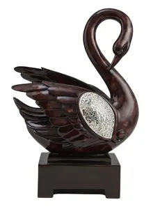 212 MAIN 17 in. Dove Figurine Sculpture - Marbleized Cherry Brown Glass Ornaments, Room Decor, Collectible Art Gift, Crackle Glass