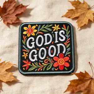 God Is Good Floral Embroidery Patch, Embroidered Floral Design, Adhesive Iron-On, Suitable for Clothes, Jackets, Hats, Accessories, 1 Piece
