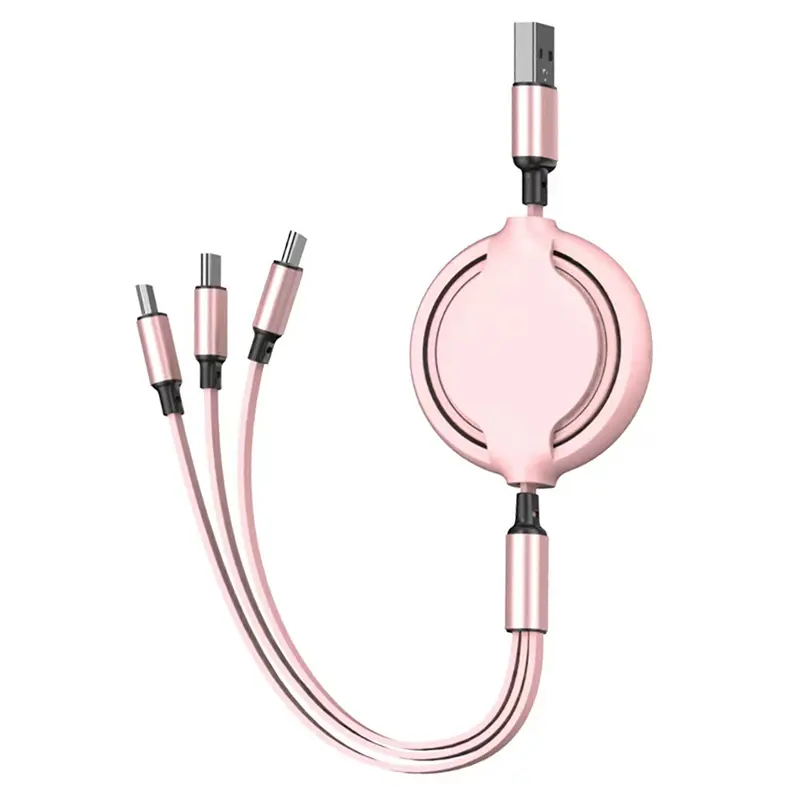 2 Pack Retractable 3 in 1 Fast Charging Cable, USB Multi Charger Cord for iPhone Type C Micro USB, Portable for Car Travel