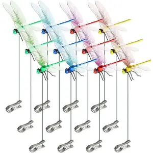 Mosquito repellent 4\8\12pcs Indoor & Outdoor Fake Dragonfly Rod Clip, Dragonfly Clip Bug Repellent 3D Artificial Dragonfly Hat Clips Simulated Patio Decor Gardening Multicolor Waterproof Easy Attachment Ornament Decoration
