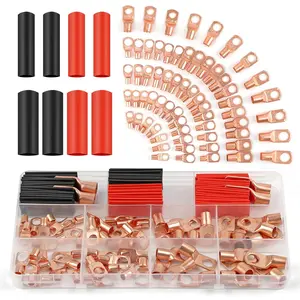 TKDMR 100pcs/160Pcs Copper Wire Lugs AWG2 4 6 8 10 12 with Heat Shrink Set 80Pcs Battery Cable Ends Ring Terminals Connectors Tubing Assortment Kit