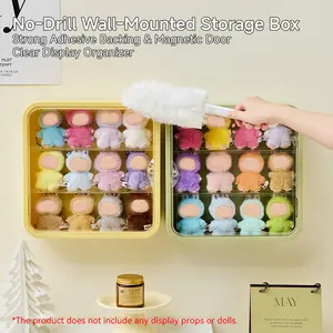 Plush Keychain Display & Storage Box with Magnetic Door, 3-Layer Compartments, No-Drilling Wall Mount, Ideal for Popmart Plush Keychains, Labubu, Skullpanda, DIMOO, HIRONO, MOLLY Collectors, Organizing, Room Accessories