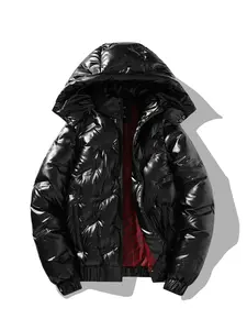 Men's Winter Warm Hooded Casual Jacket, Long Sleeves, Detachable Hat, Fashion Trendy Stylish Loose Relaxed Fit, Windproof Waterproof Quilted Puffer Thick Shiny Cotton Coat, Fashionable Jacket, Menswear