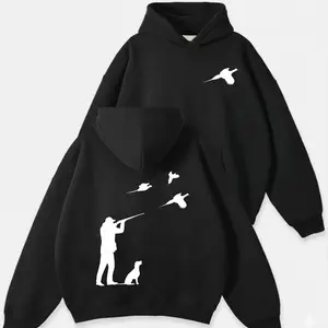 Pheasant Hunting Silhouette Hoodie - Hunter & Bird Dog Graphic Sweatshirt - Outdoorsman Wingshooting Apparel - High Quality Pheasant Hunter Gift
