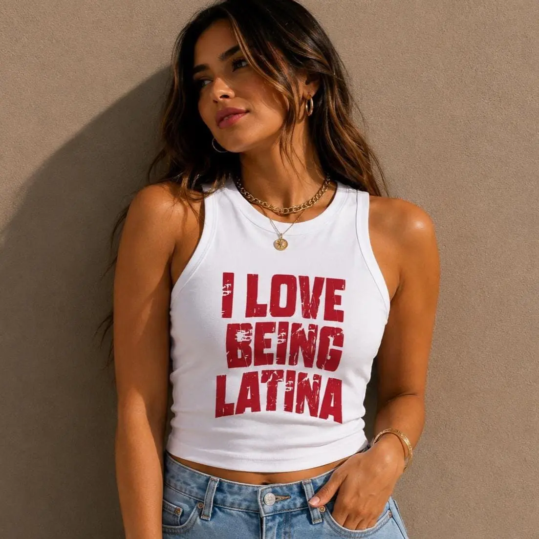 I Love Being Latina Graphic Micro Rib Racer Tank, Vintage 90s Coquette Racer Tank, Aesthetic Y2k Tee, Gift For Her