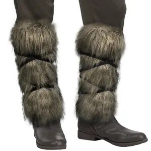 HiiFeuer Viking Artificial Fur Barbarian Leg Warmers Wrap, Medieval Fuzzy Leg Gaiters, Warrior Shin Guards Vintage Leg Armor Womenswear Clothes Fitted Minimalist