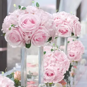 2 Pcs Flower Ball Centerpieces for Table Flower Ball Arrangement Bouquet Fake Flowers Silk Rose Balls for Weddings Artificial Floral for Birthday Home (Pink)