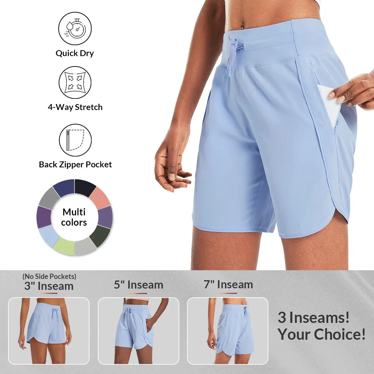 baleaf Women's 3‘’/5''/7'' Athletic Long Running Shorts High Waistband Quick Dry Bermuda Shorts for Gym Hiking Workout Lounge Casual Womenswear SummerVibes