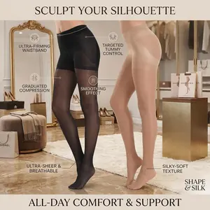 Women's 2 Pairs Sheer Tights 40D High Waist Control Top Pantyhose Thigh High Stockings with Reinforced Toes - Comfortable Stretchy Nylon Blend Opaque Hosiery Perfect for Daily Wear Office Fashion Style Ladies Leggings