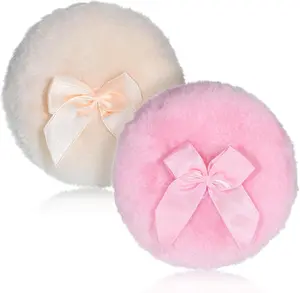 2 Pcs Large Fluffy Powder Puffs, 3.4 Inch Soft Body Powder Puff Washable Reusable Dusting Big Fluffy Puff for Wet Dry Makeup Face Body