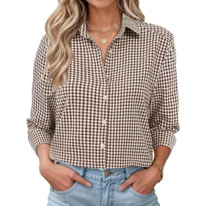 Women??s Plaid Button Down Shirt ?C Fall 2025 Trend Oversized Cotton Gingham Blouse for Layering & Street Style Outfits cottagecore  outfits