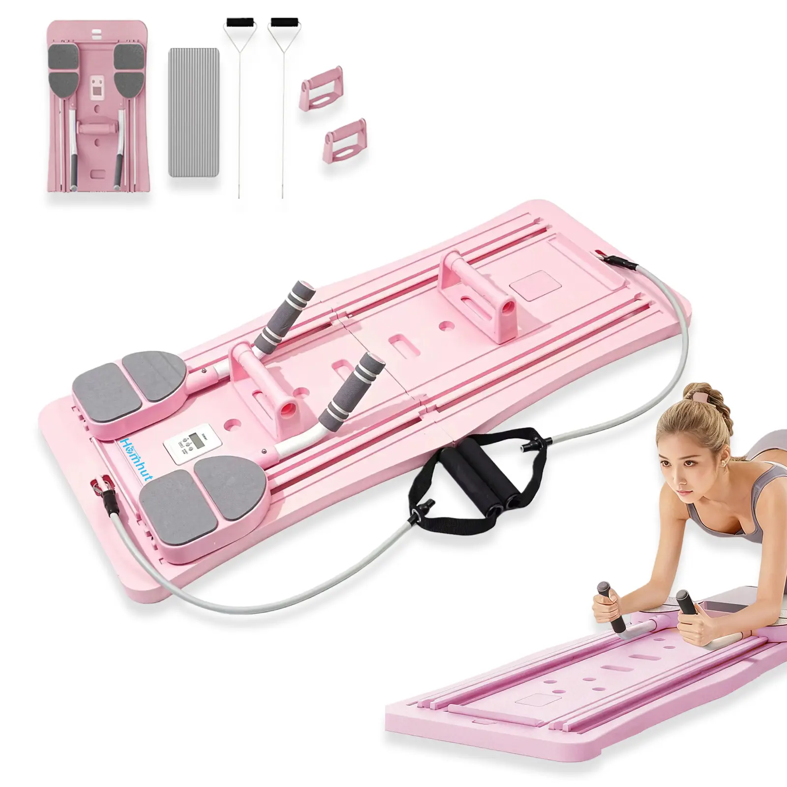 Multi-Purpose Foldable Pilates Reformer Set, Portable 4 in 1 Pilates Sliding Board for Home Fitness