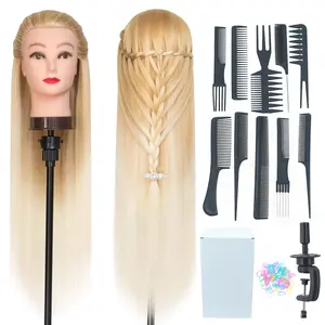 28-Inch Training Head Hairdresser Styling Head Synthetic Fiber Hairdo Head Free Clips & DIY Braiding Kit for Hairstyling Practice Box Braids Practice Mannequin Head