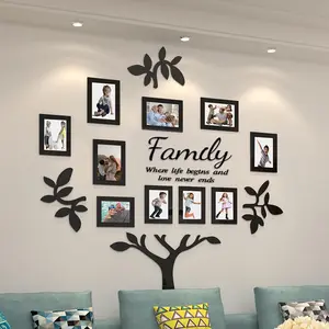 Family Tree collage picture frames for wall-Multi acrylic 3D DIY Stickers pictures frame wall decor for living room Home decorations Black Lagre 47 * 47 inchs