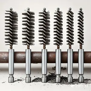 6pcs set of stainless steel wire tube brushes, multi-specification wire brush for deburring screws and threads, rust removal, 1/4" hexagonal handle design, dusting, de-rusting, decaying and polishing pipes, ports and bearings