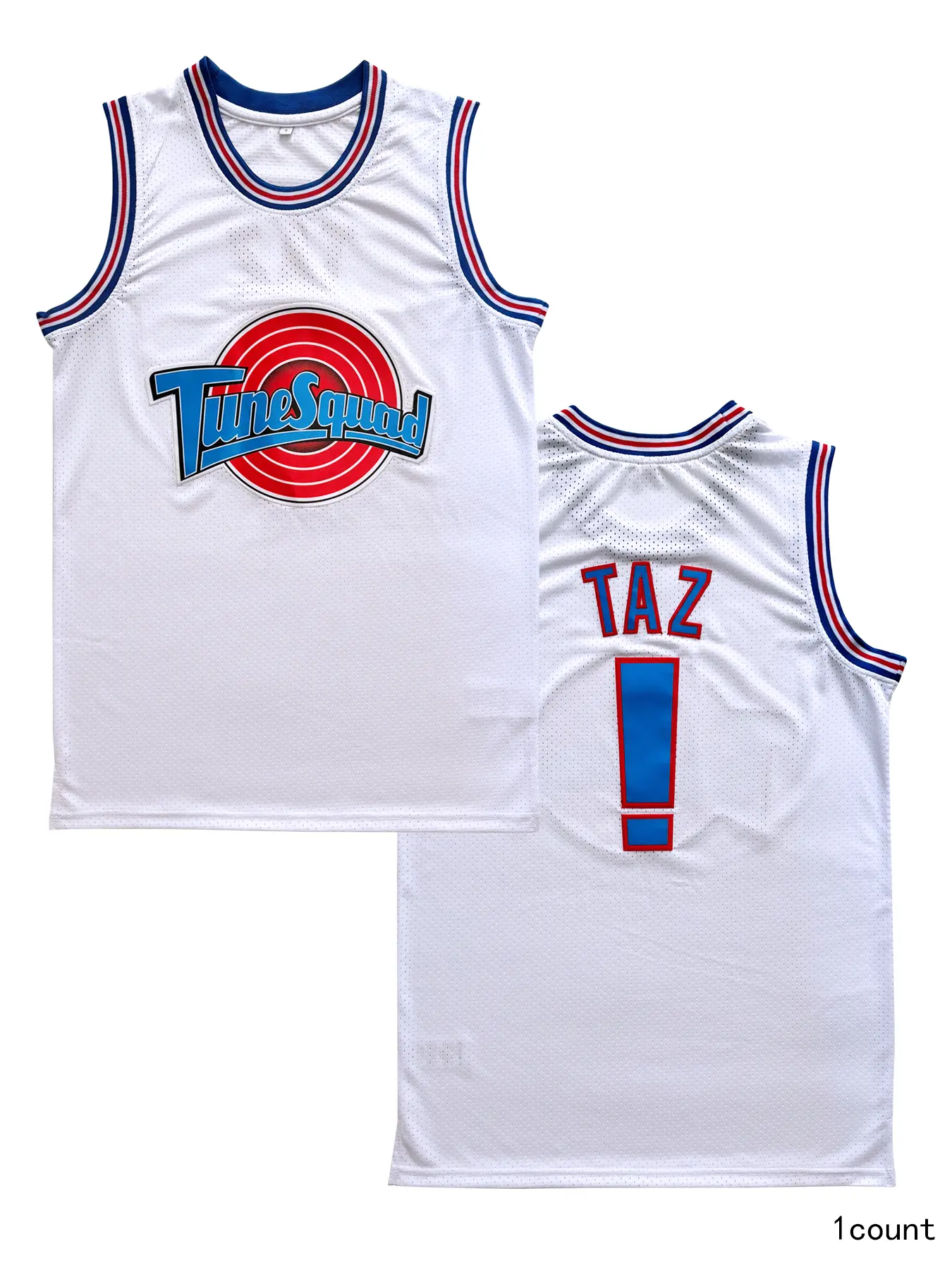 Men's Taz #1 & Bugs Embroidery Movie Basketball Apparel Jersey, White-Blue Professional Clothing for Fashion & Sport Events, S-XXL Sports Jersey