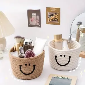 1 Pc Smiling Face Storage Basket, Weaving Basket, Desktop Miscellaneous Basket, Desktop Organizer, Suitable for Living Rooms, Bedrooms, and Bathrooms, Ideal for Storing Remote Controls, Miscellaneous Items, Snacks, and Dormitory Decorations