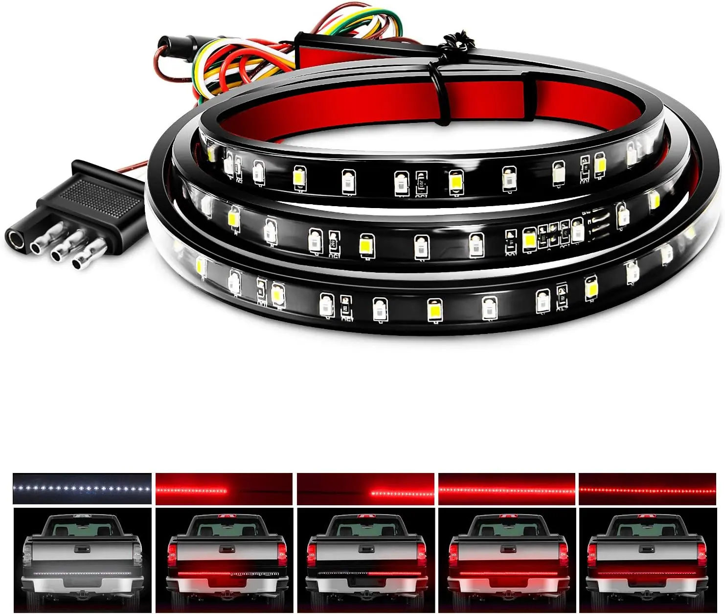 Nilight 48-49in LED Tailgate Light Bar, 90 Red/White Bulbs with Running, Brake, Turn Signal & Reverse Functions, Arrow Safety Auto Part for Trucks, Aftermarket LED Car Lights Accessories