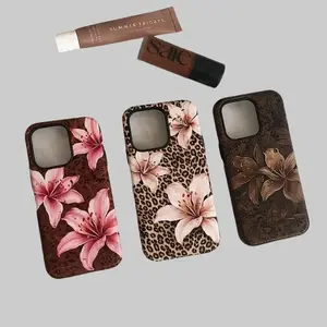 Leopard Print Floral，for Girls iPhone Case with Pink Lilies Durable Shockproof Cover for iPhone 17 16 15 14 13 12 11 Pro Max Plus AirTough Accessories Trendy  Polycarbonate TPU Impact Resistant