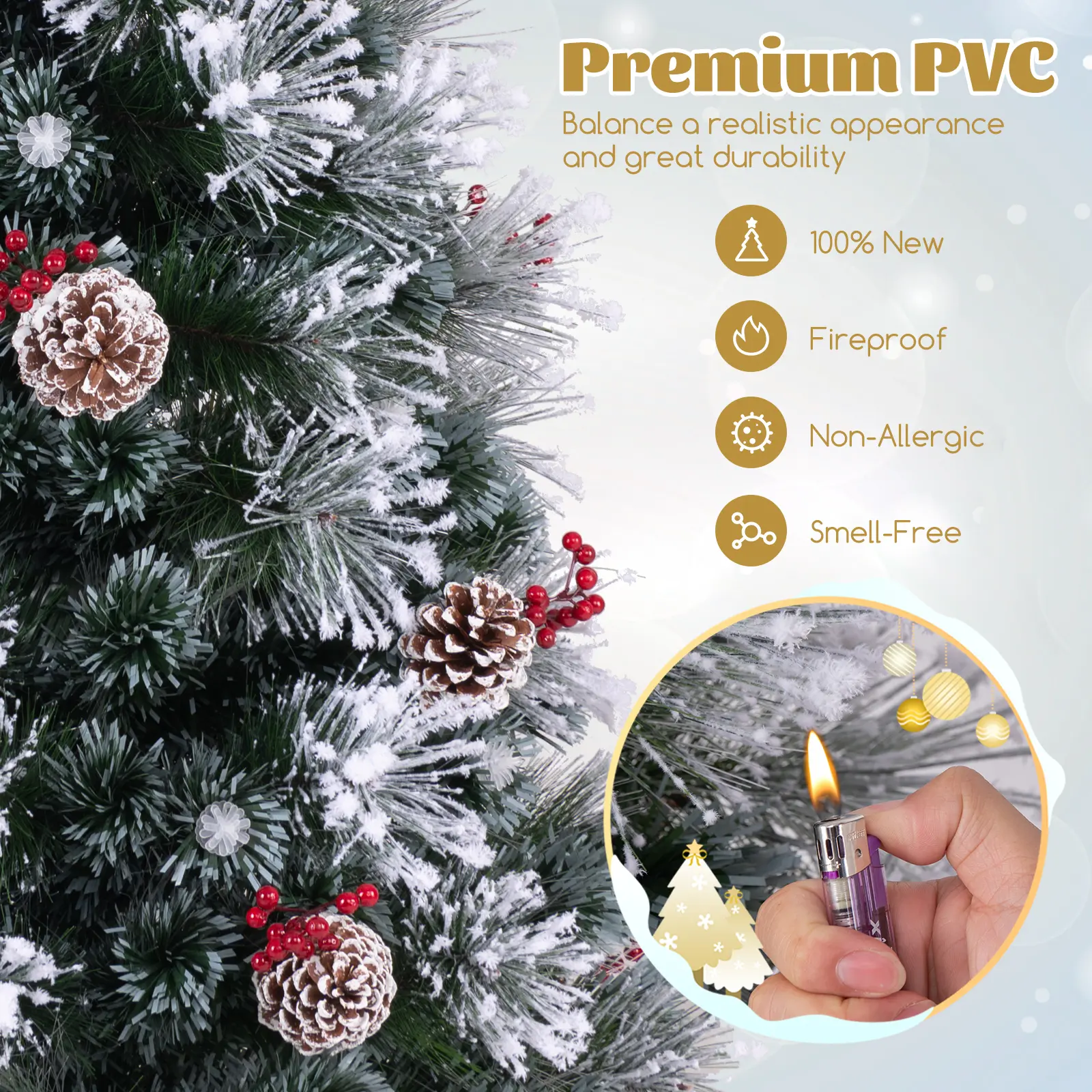 COSTWAY - 5 FT Flocked Christmas Tree with 8 Lighting Modes