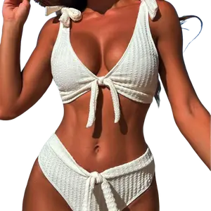 Women's split swimsuit, two-piece set - solid color girl style | convenient lace up | minimalist design | suitable for summer beach vacations, hot springs, and water parks | swimsuit