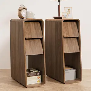 Narrow Nightstand, Slim Wooden Bedside Table with 2 Drawers, Modern Mid Century Night Stand, Space-Saving Side Table for Bedroom & Living Room summerwins