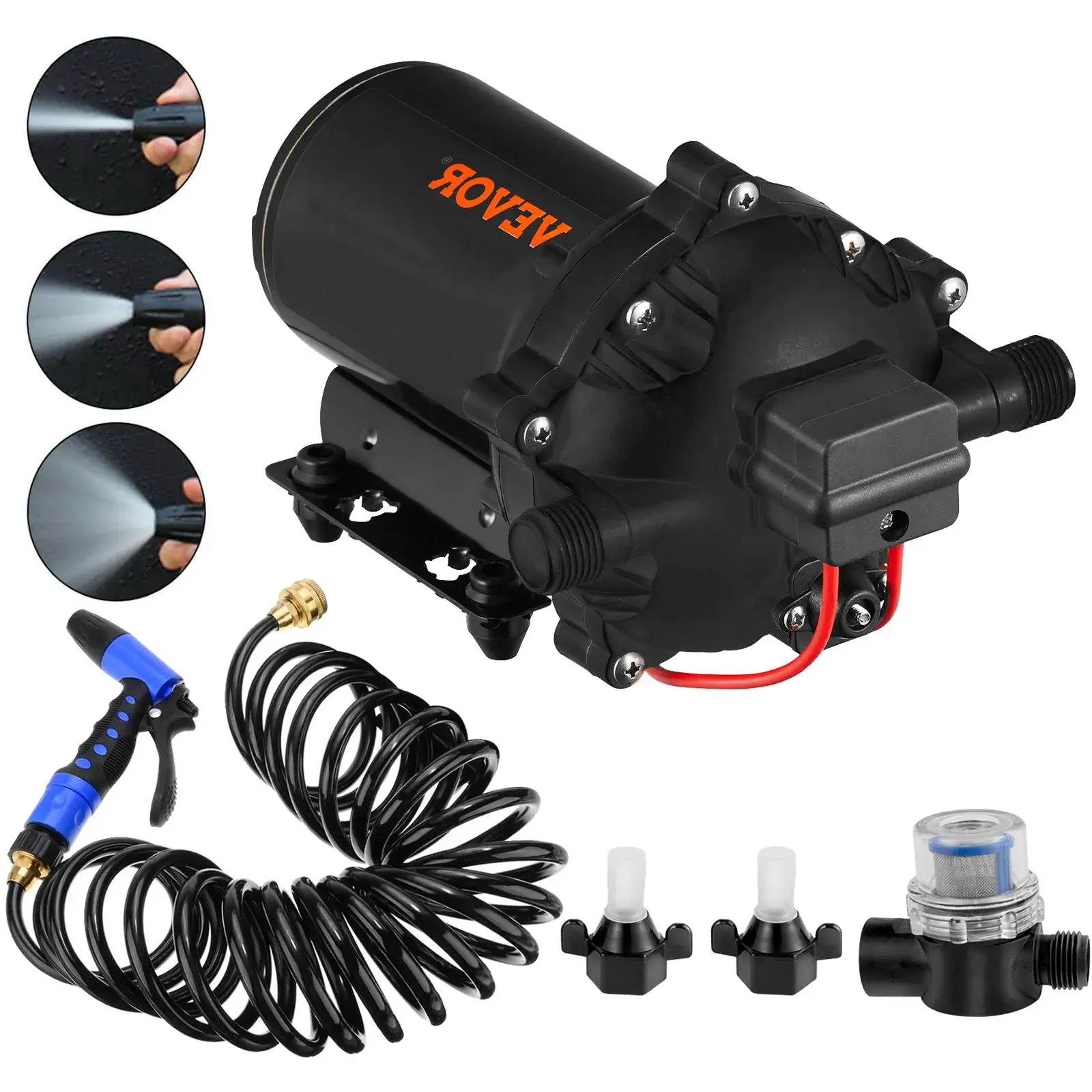 【Summerfinds】VEVOR 12V Washdown Deck Wash Water Diaphragm Pump Kit20 Lpm70 Psifor CaravanRVBoat Marine Use, High Capacity Pump, Water Pressure Pump
