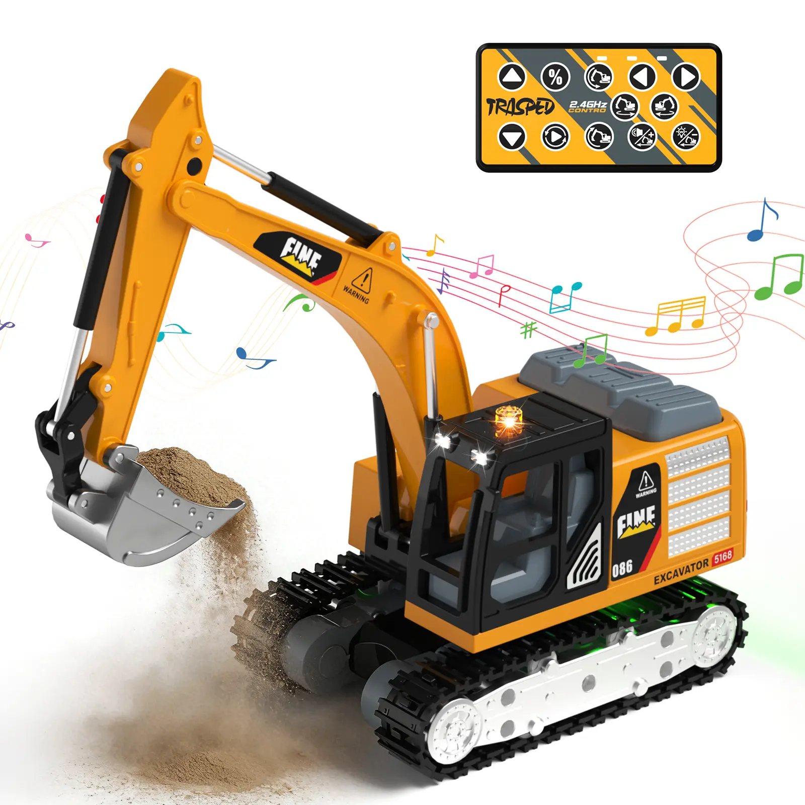 Cirmine Mini 1/64 Scale RC Excavator - 8CH Remote Control Construction Vehicle, Type-C Direct Charging, Birthday Gift for Kids Age 3+, Rc Construction Vehicles