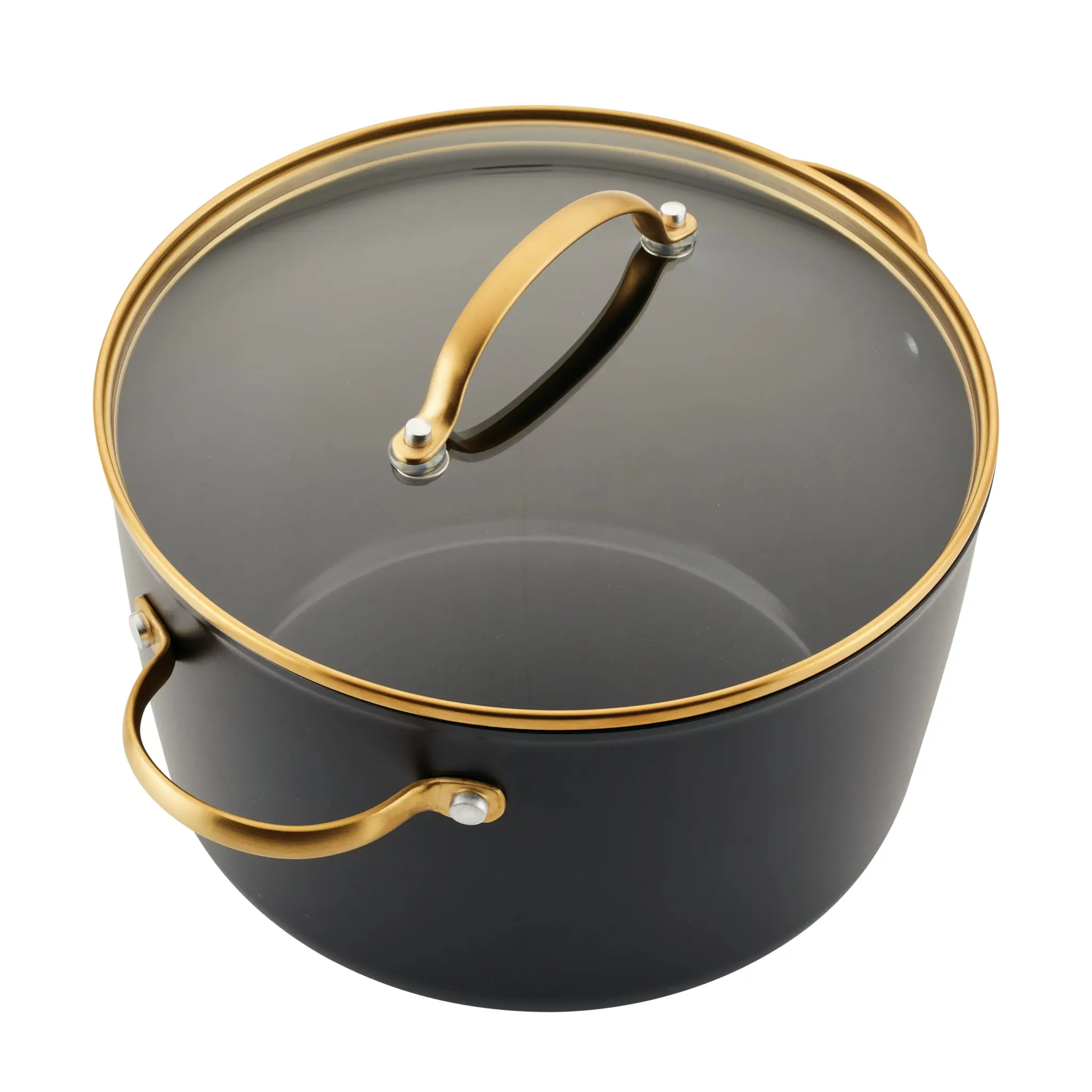 6-Quart Forged Aluminum Stockpot with Lid - Induction-Ready Nonstick Cookware, Steel Base, Black & Gold Accents, Kitchen Ceramic Pots Pans, Nonstick Cookware