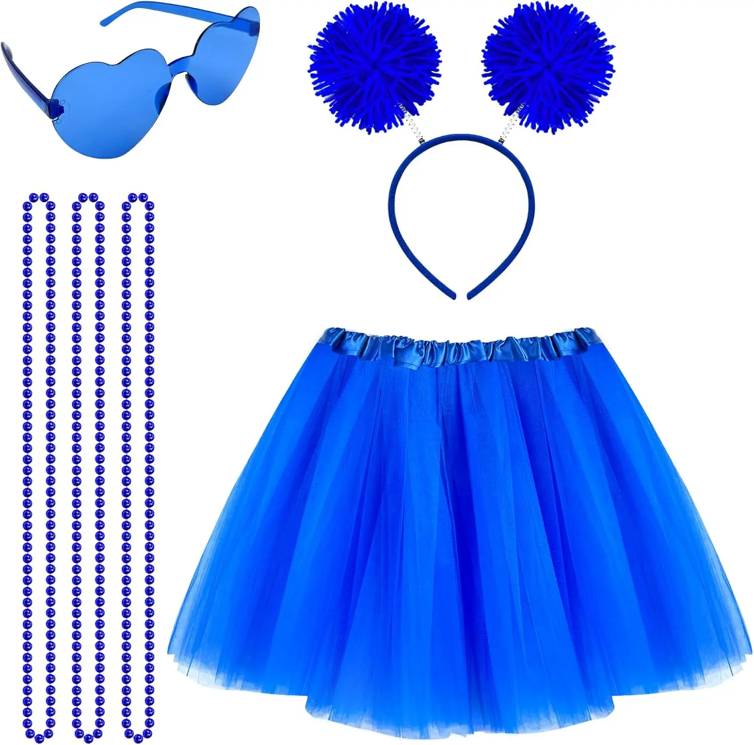 Tutu for Women Tutu Accessories Set Pom Pom Headband Tulle Tutu Skirt Heart Sunglasses Bead NecklacesGift.